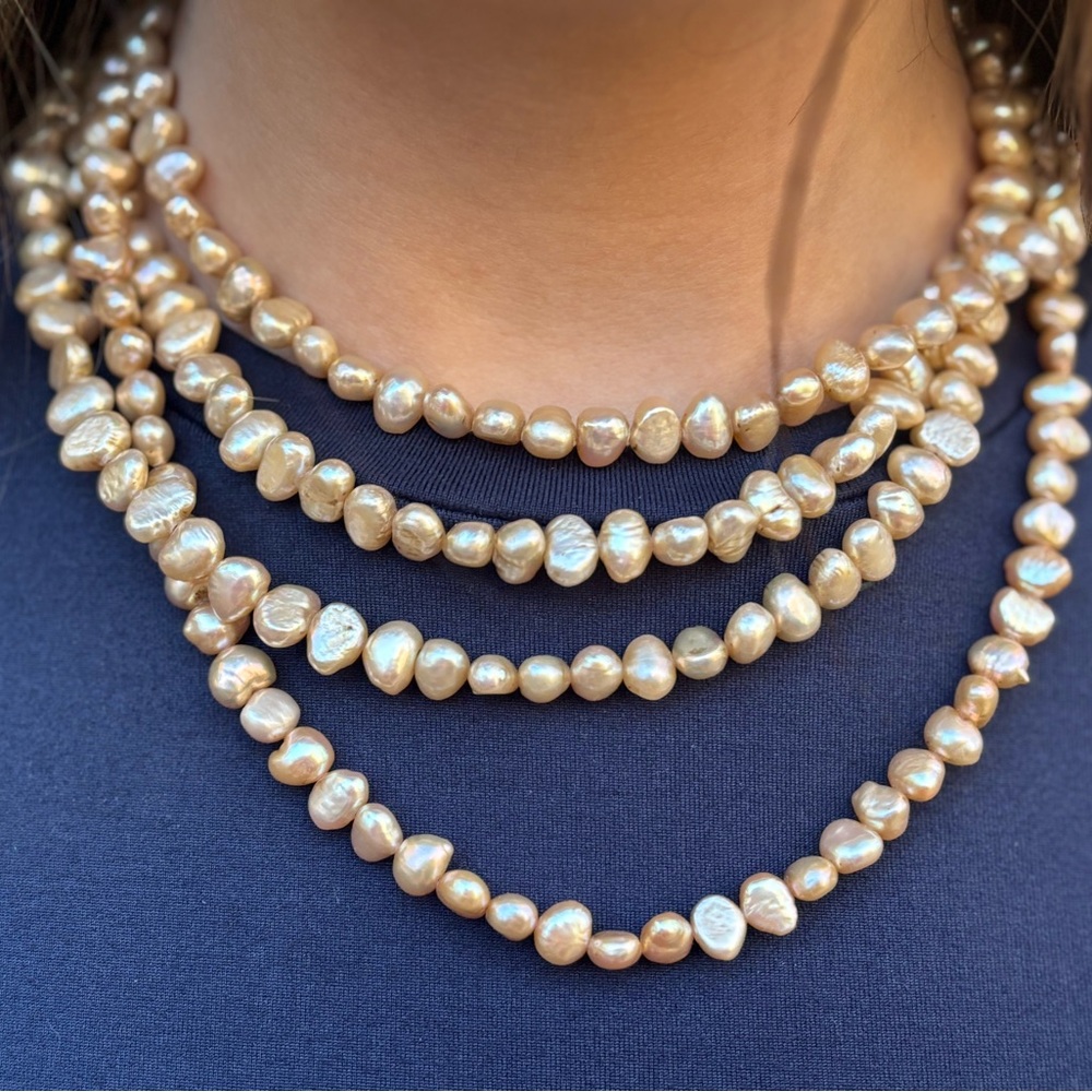 72” Freshwater Baroque Pearl Necklace • Long Pearl Rope • Champagne-Gold Pearls